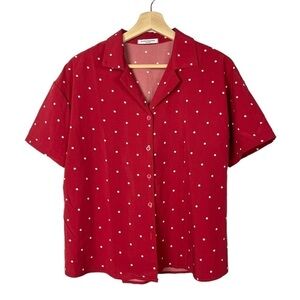 Blue Blue Boutique Red & White Polka Dot Collar Short Sleeve Top L